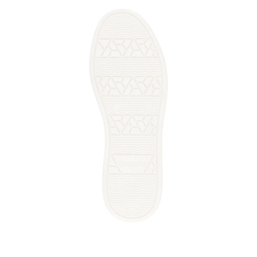 Remonte D2E00-80 women's wide white leather zip and lace shoes, flat sole, casual style.