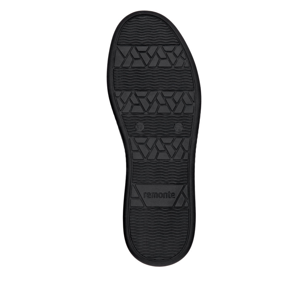 Remonte D2E01-00 women's wide black zip and lace shoes with rubber sole and textured pattern.