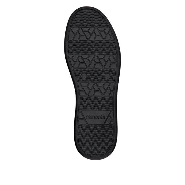 Remonte D2E01-00 women's wide black zip and lace shoes with rubber sole and textured pattern.