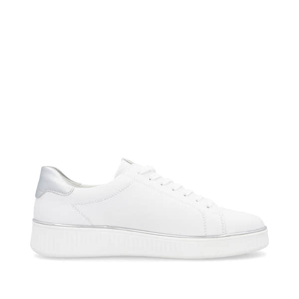 Remonte D2E01-80 women's white leather trainers with zip and lace-up closure, wide fit, chunky sole, stylish and comfortable casual sneakers.