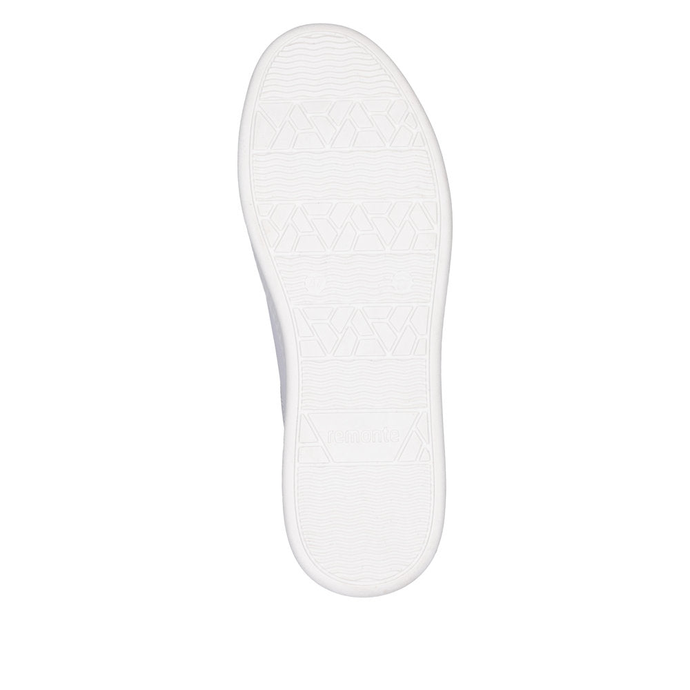 Remonte D2E01-80 ladies wide white leather trainers with zip and lace-up design, athletic style, and slip-resistant sole.