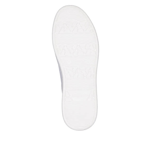 Remonte D2E01-80 ladies wide white leather trainers with zip and lace-up design, athletic style, and slip-resistant sole.
