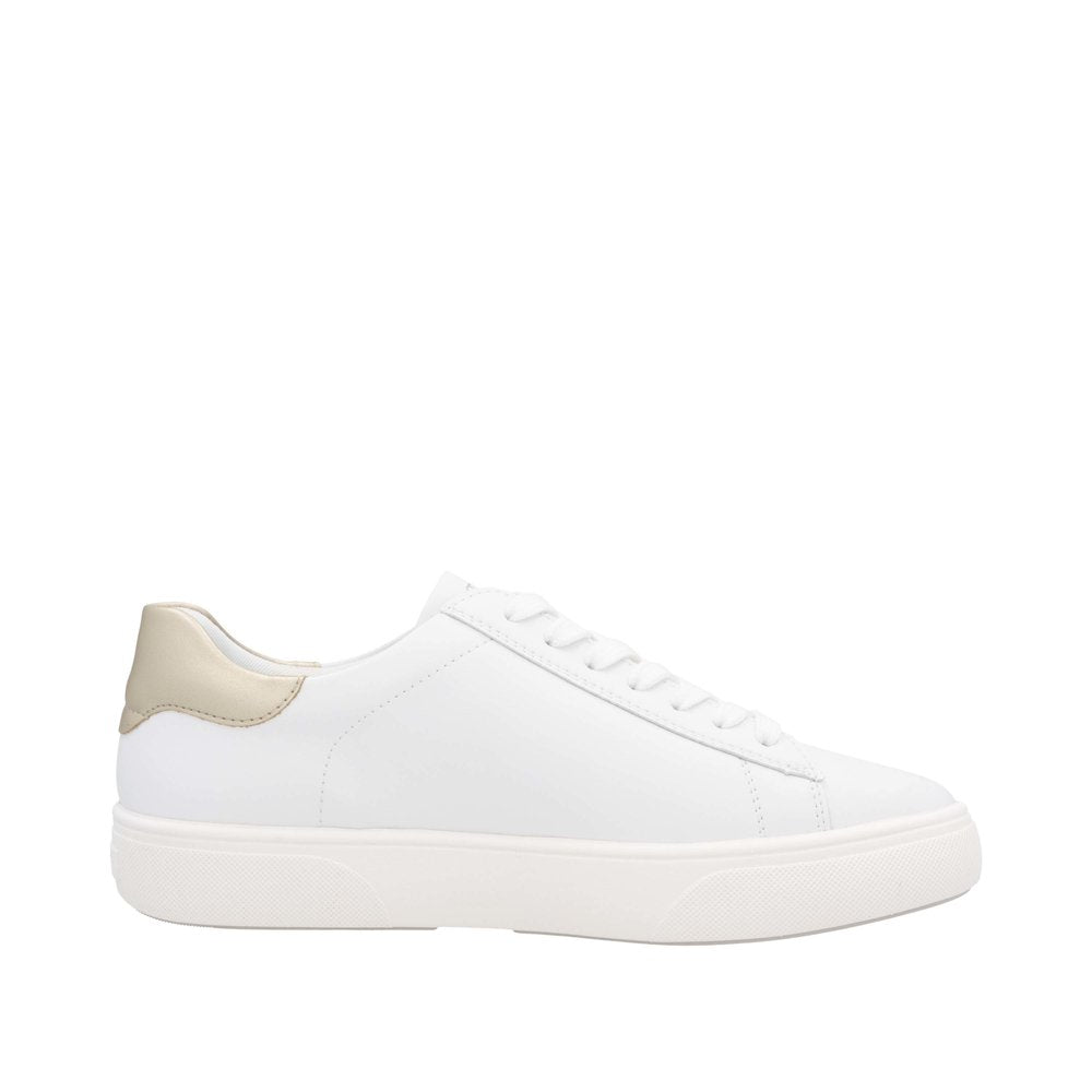Remonte D2J00-81 Women's Wide White Leather Trainers with Zip & Lace detail, cushioned sole, stylish casual sneaker.