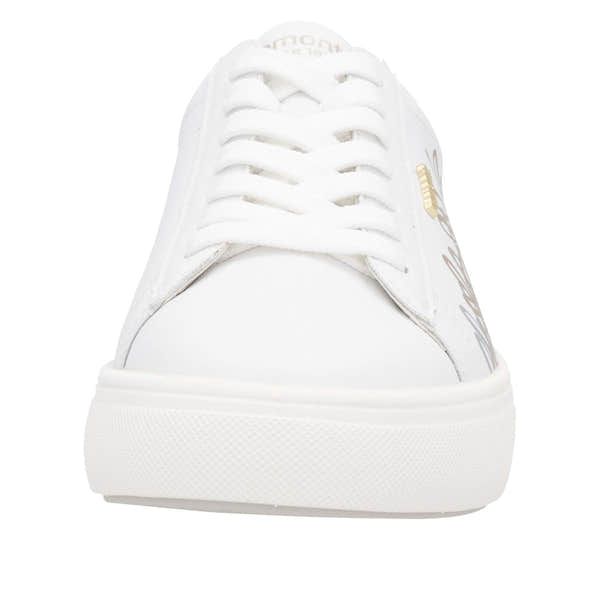 Remonte D2J00-81 women's wide white leather trainers with zip and lace closure, casual sneaker, stylish and comfortable footwear.