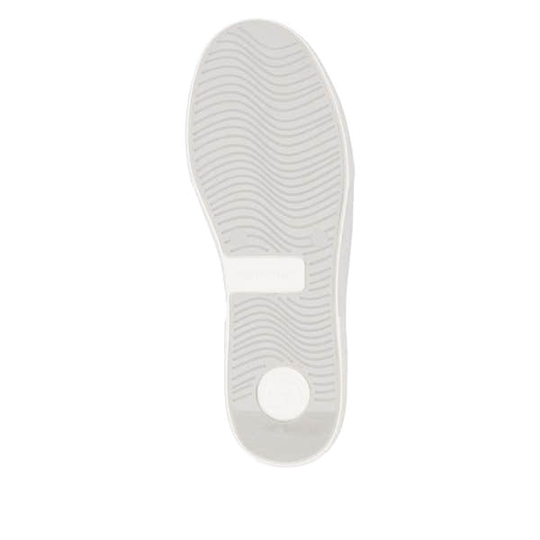 Remonte D2J00-81 women's wide white leather trainers with zip and lace closure, featuring durable rubber sole with grip pattern.