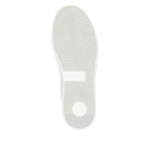 Remonte D2J00-82 women's wide white leather trainers with zip and lace, featuring a textured sole and sporty design.