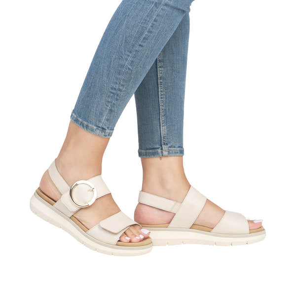 Remonte D2K50-80 women's off-white leather touch fastening sandals with chunky sole and adjustable strap.