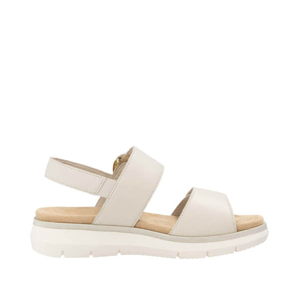 Remonte D2K50-80 women's off-white leather sandals with touch fastening straps and cushioned sole.