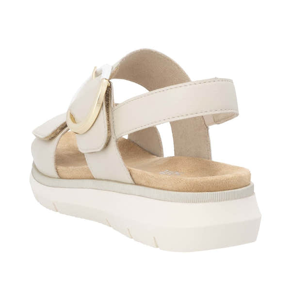 Remonte D2K50-80 women's off-white leather sandals with touch-fastening straps and cushioned footbed.
