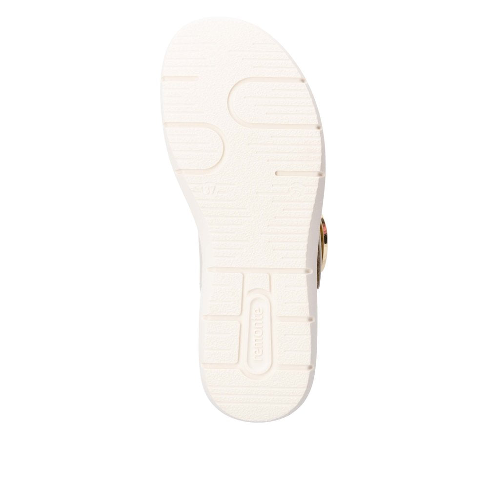 Remonte D2K50-80 women's off-white leather sandals with touch-fastening straps and textured sole.