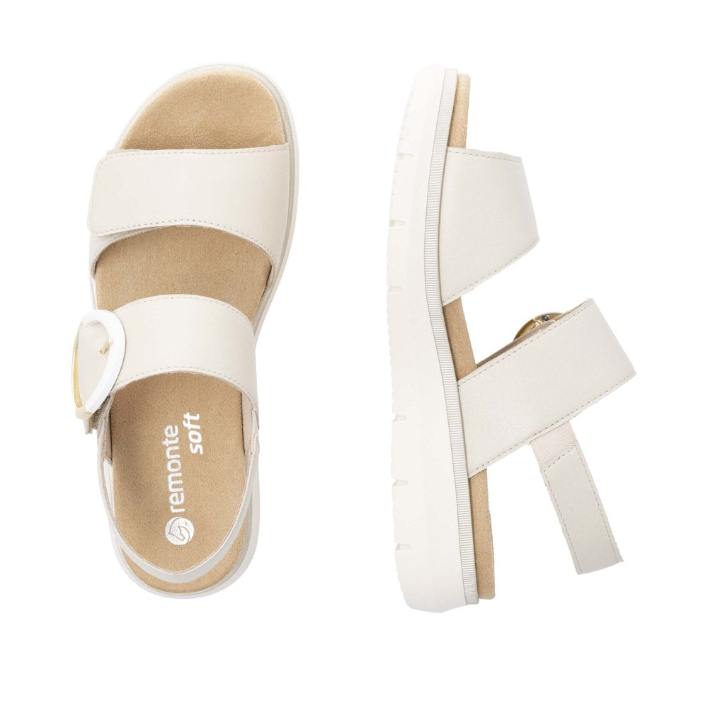 Remonte D2K50-80 women's off-white leather sandals with touch fastenings and cushioned insoles.