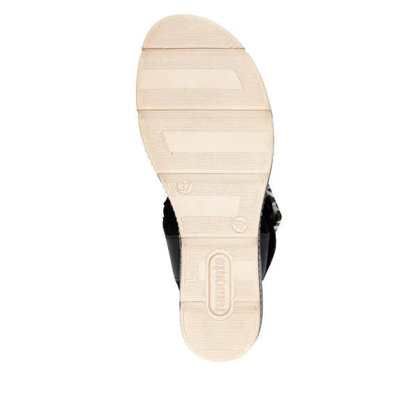 Remonte D2L53-00 women's black leather touch fastening sandals with beige rubber sole, size 37.