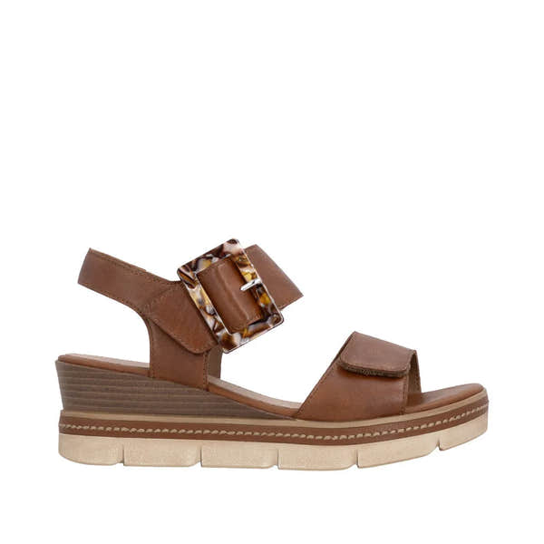Remonte D2L53-24 women's brown leather sandals with touch-fastening straps and chunky wedge sole.