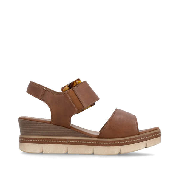 Remonte D2L53-24 women's brown leather sandals with touch fastening straps and chunky heel.