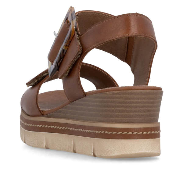 Remonte D2L53-24 women's brown leather wedge sandals with touch-fastening straps.