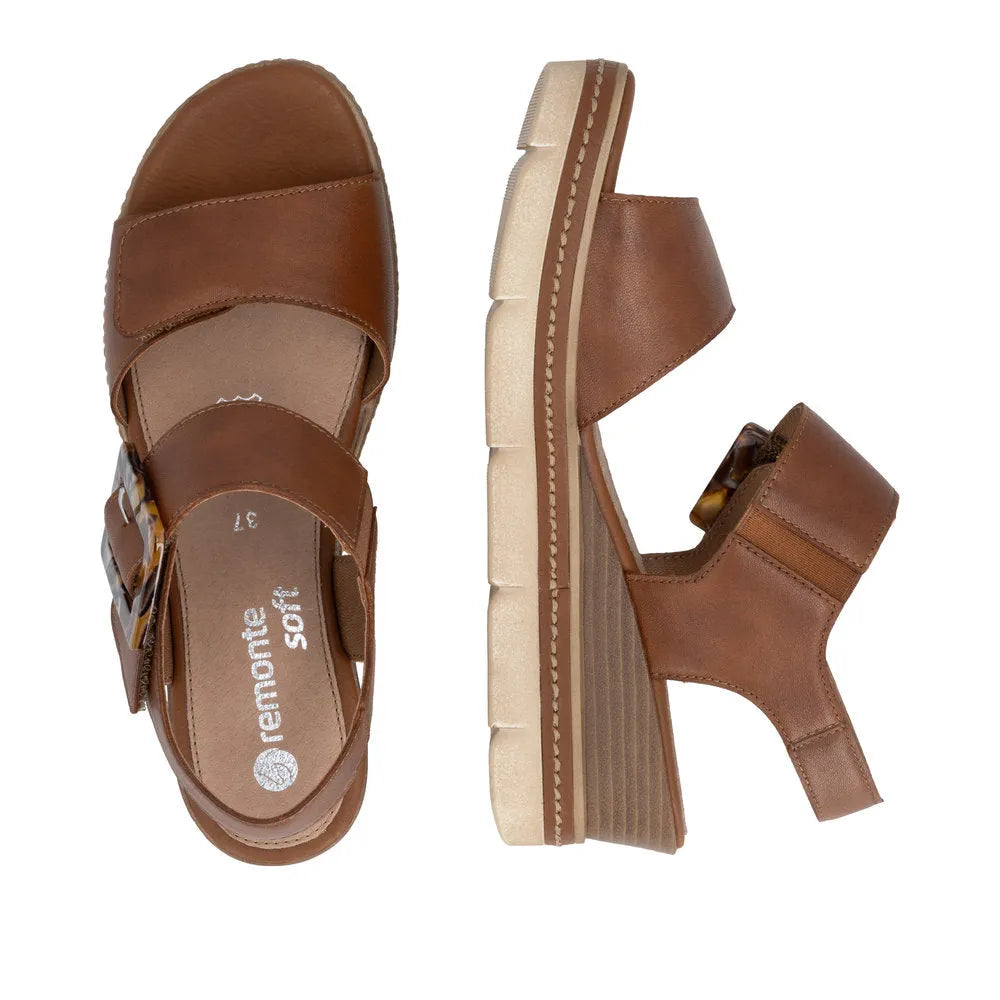 Remonte D2L53-24 women's brown leather sandals with touch fastening straps and comfort sole.