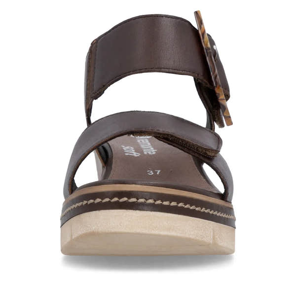 Remonte D2L53-25 women's dark brown leather sandals with touch-fastening straps and chunky sole.