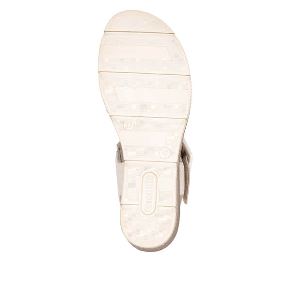 Remonte D2L53-60 women's pale gold leather touch fastening sandals, with textured sole and open-toe design.