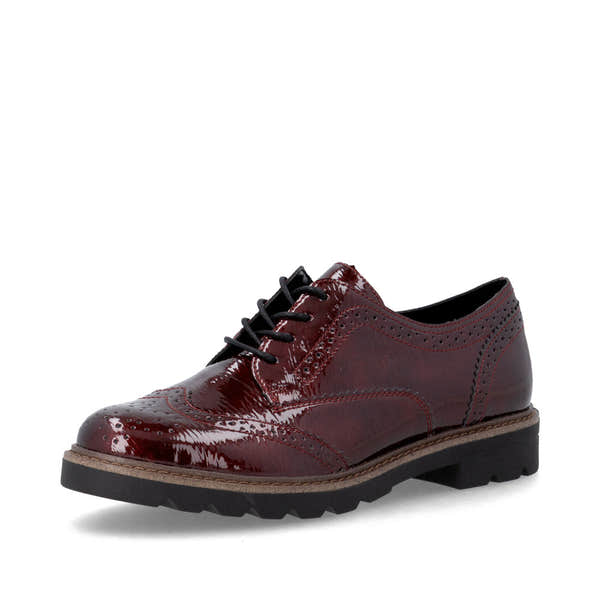 Remonte D2Q04-35 Ladies Burgundy Patent Brogue Lace Up Shoes