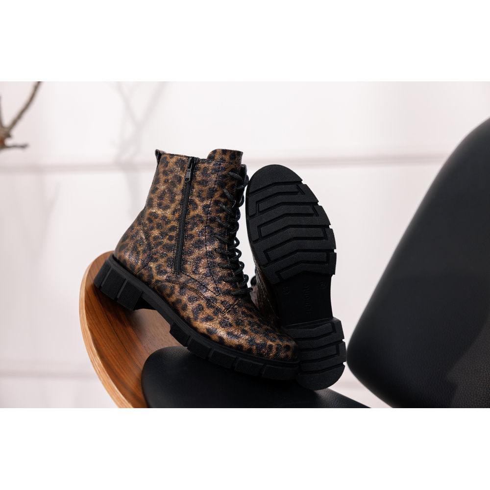 Remonte D2S72-90 womens vegan ankle boots with leopard print, lace-up and zip closure, chunky black sole, animal print design.