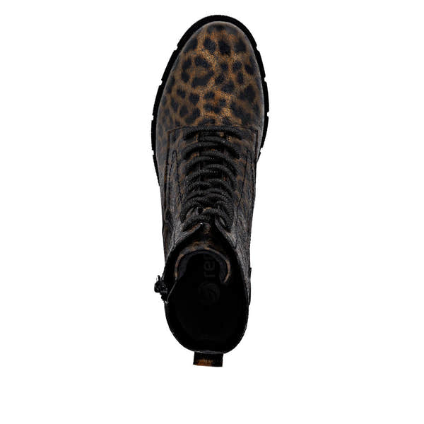 Remonte D2S72-90 women's vegan ankle boots with animal print design, zip and lace-up closure, stylish and eco-friendly footwear.