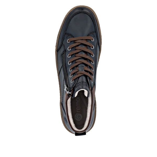 Remonte D2T70-14 women's navy leather ankle boots with water resistance, zipper, laces, and padded interior.