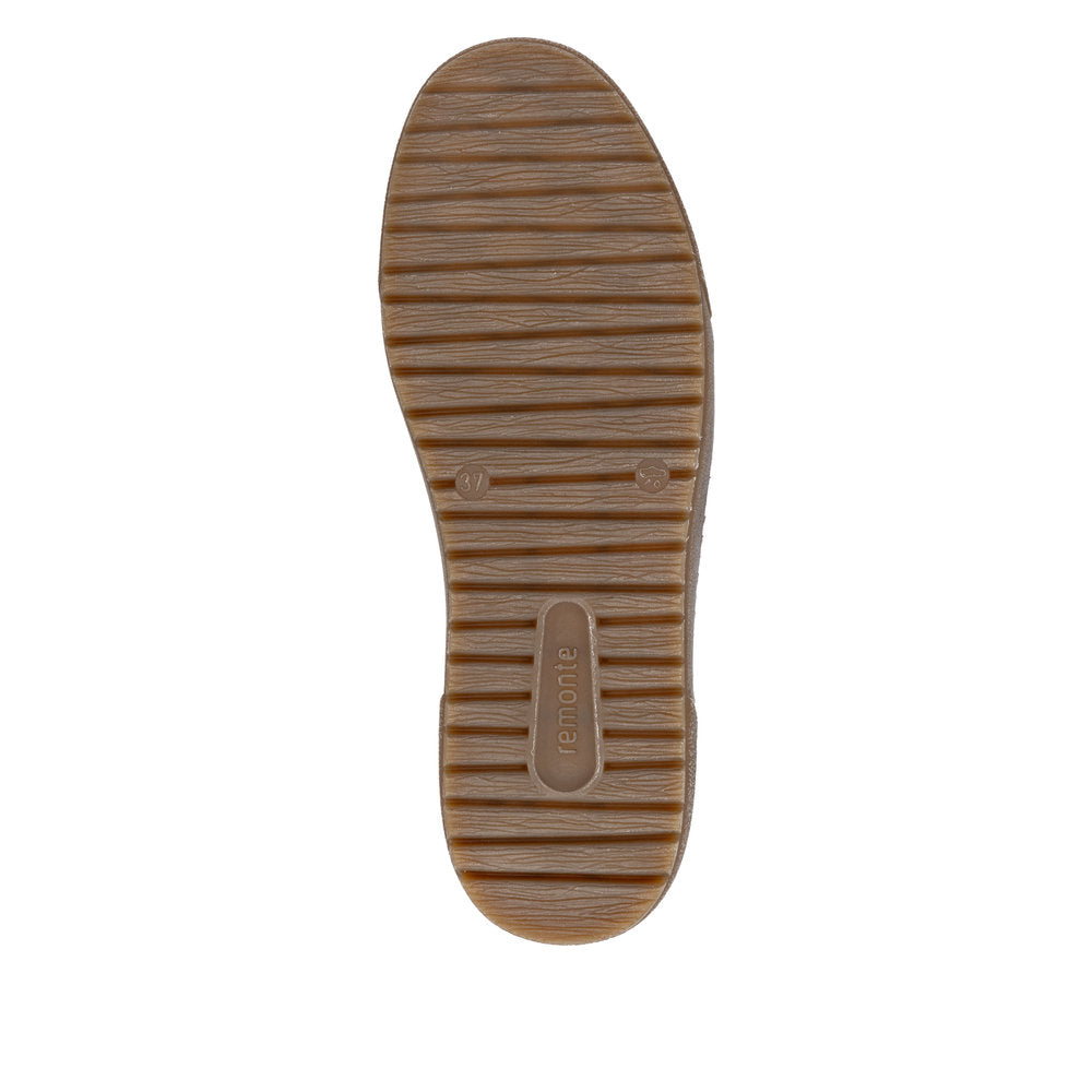 Remonte D2T70-24 ladies wide-fit brown leather water-resistant ankle boots with zip and lace-up closure, rubber outsole, and stylish design.