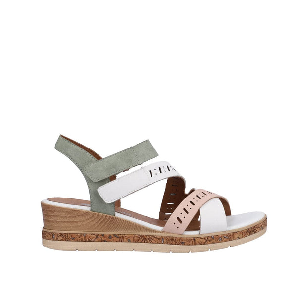 Remonte D3064-80 Ladies White, Pink & Green Leather & Textile Touch Fastening Sandals-elevate your sole