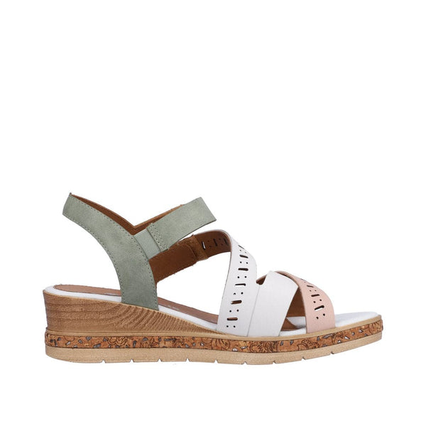 Remonte D3064-80 Ladies White, Pink & Green Leather & Textile Touch Fastening Sandals-elevate your sole