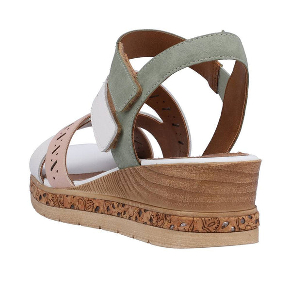 Remonte D3064-80 Ladies White, Pink & Green Leather & Textile Touch Fastening Sandals-elevate your sole