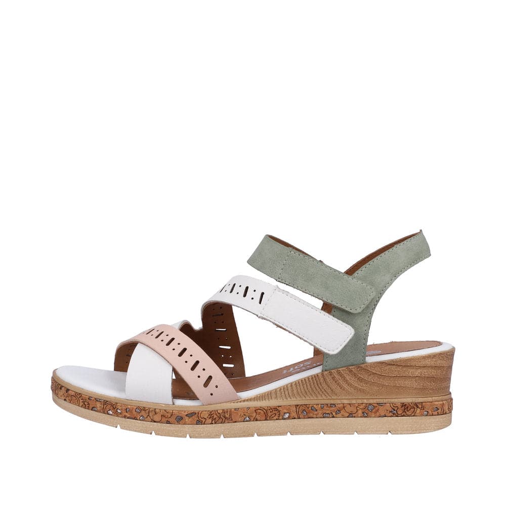 Remonte D3064-80 Ladies White, Pink & Green Leather & Textile Touch Fastening Sandals-elevate your sole