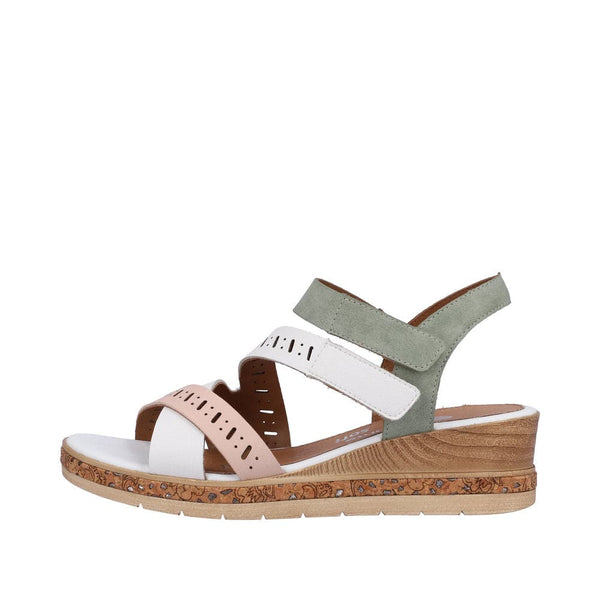 Remonte D3064-80 Ladies White, Pink & Green Leather & Textile Touch Fastening Sandals-elevate your sole