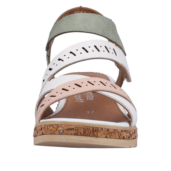Remonte D3064-80 Ladies White, Pink & Green Leather & Textile Touch Fastening Sandals-elevate your sole