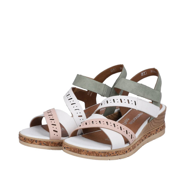 Remonte D3064-80 Ladies White, Pink & Green Leather & Textile Touch Fastening Sandals-elevate your sole