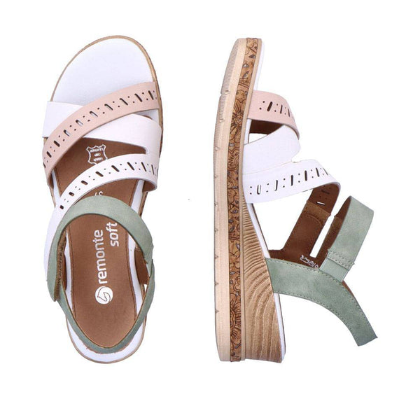 Remonte D3064-80 Ladies White, Pink & Green Leather & Textile Touch Fastening Sandals-elevate your sole