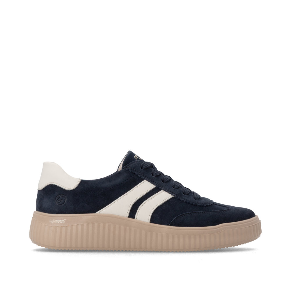 Remonte D3E00-15 women's wide navy/white suede lace up shoes, opposite side view.