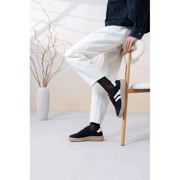 Remonte D3E00-15 women's wide navy/white suede lace up shoes, lifestyle view 1 of 2.