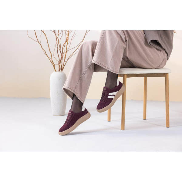 Remonte D3E00-30 women's wide red/white suede lace up shoes, lifestyle view 3 of 3.