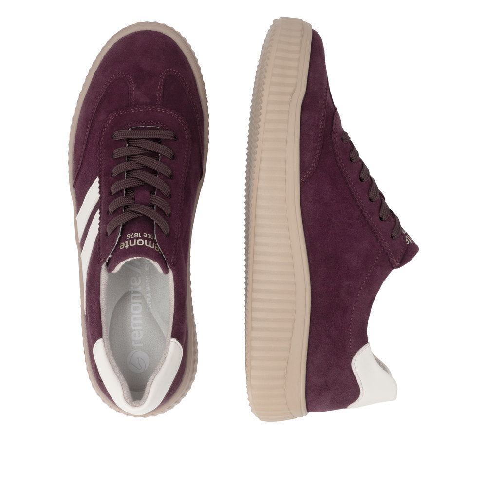 Remonte D3E00-30 women's wide red/white suede lace up shoes, two-angle product view.