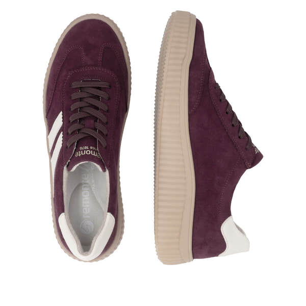 Remonte D3E00-30 women's wide red/white suede lace up shoes, two-angle product view.