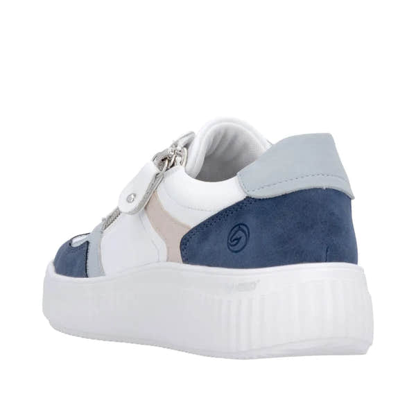 Ladies wide multi-color leather shoes with zip, lace-up detail, and chunky white platform sole.