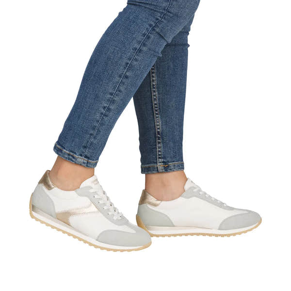 Remonte D3H03-80 women's wide multi-textile lace-up shoes with white and beige accents, casual sneaker style.