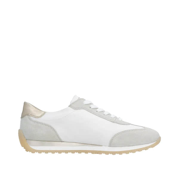 Remonte D3H03-80 women's wide multi-textile lace-up casual sneakers with white and light beige accents, low-profile design.