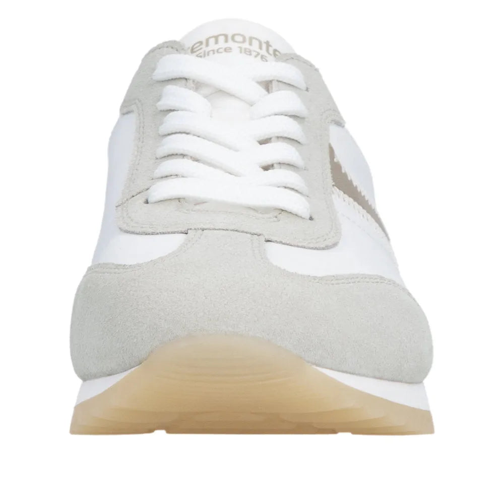 Remonte D3H03-80 women's wide multi textile lace-up sneakers, beige and white color, casual athletic shoes.