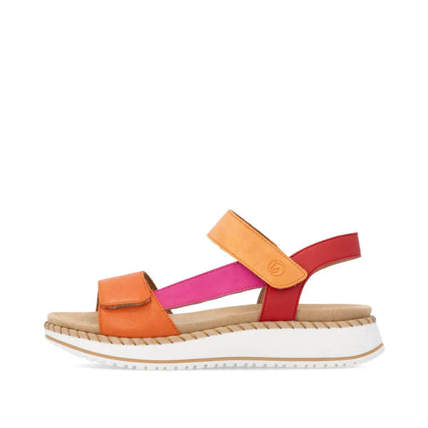 Remonte D3J50-38 women's multi-touch fastening sandals with colorful straps, cushioned sole, and sporty design.