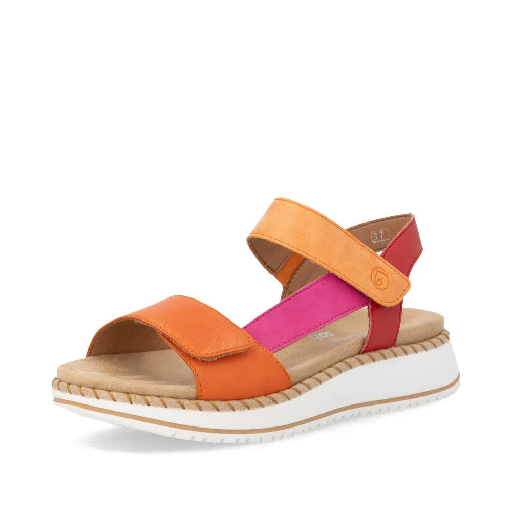Remonte D3J50-38 women's multi-color touch fastening sandals with adjustable straps and cushioned footbed.