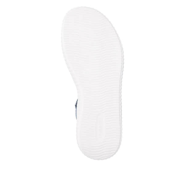Remonte D3L51-14 ladies indigo blue suede sandals with wide fit and touch fastening, featuring a white rubber sole.