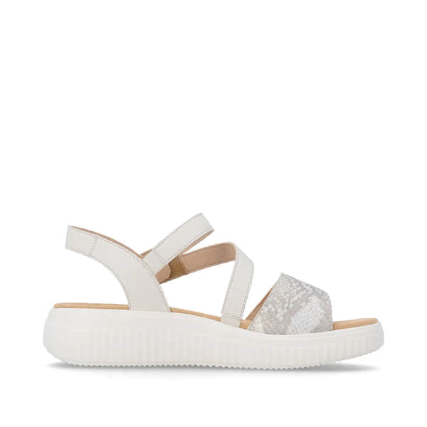 Remonte D3L51-60 women's wide off-white and gold leather touch fastening sandals with chunky sole.