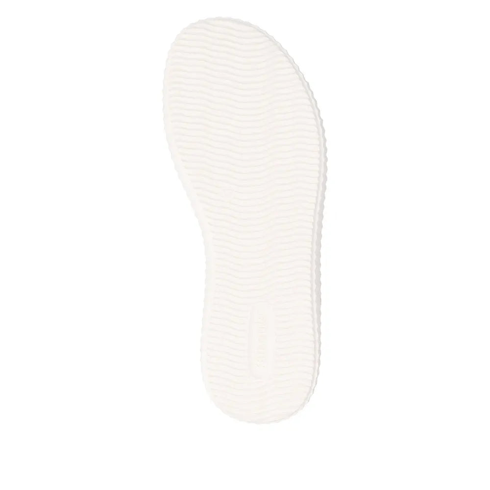 Remonte D3L51-60 women's wide off-white and gold leather sandals with touch fastening, flat sole, and stylish design.
