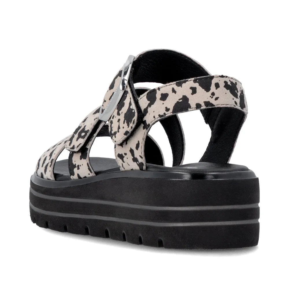 Remonte D3N50-60 women's animal print suede platform sandals with touch fastenings and chunky black soles.